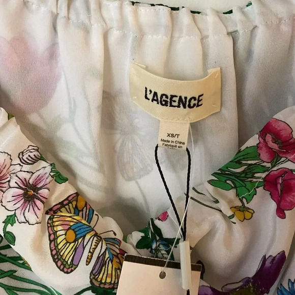 L'agence Elena Off-The-Shoulder 100% Silk Blouse White Multi Botanical Floral XS - Picture 5 of 13